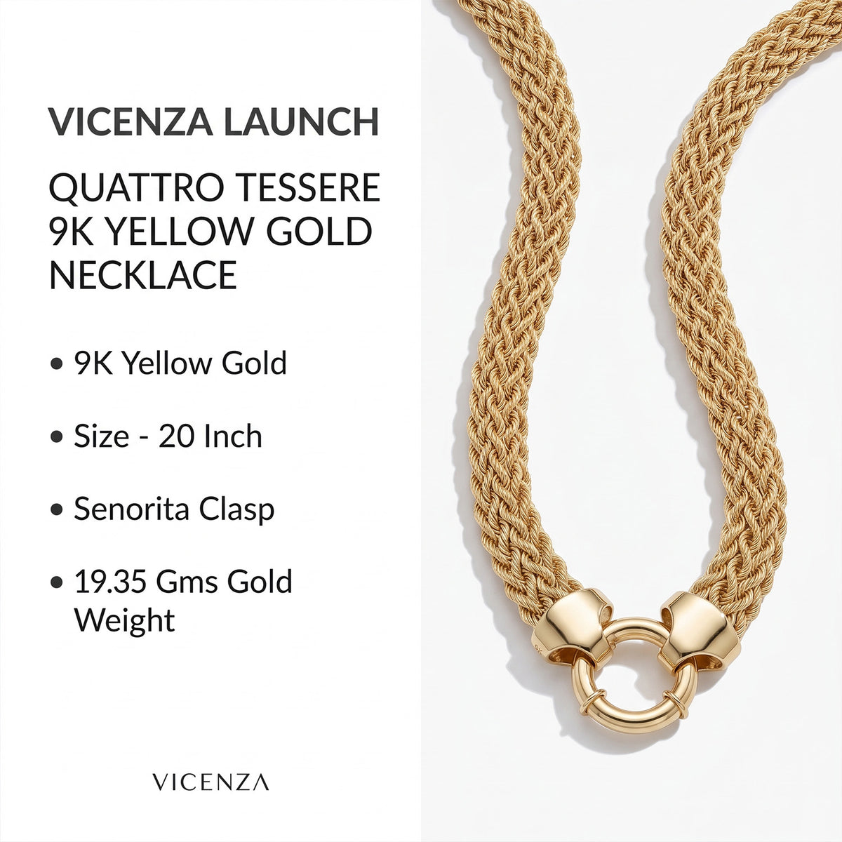 ONE TIME DEAL - Maestro Collection - Quattro Tessere - 9K Yellow Gold Necklace (Size - 20) with Senorita Clasp, Gold Wt. 19.35 Gms 8753815 6
