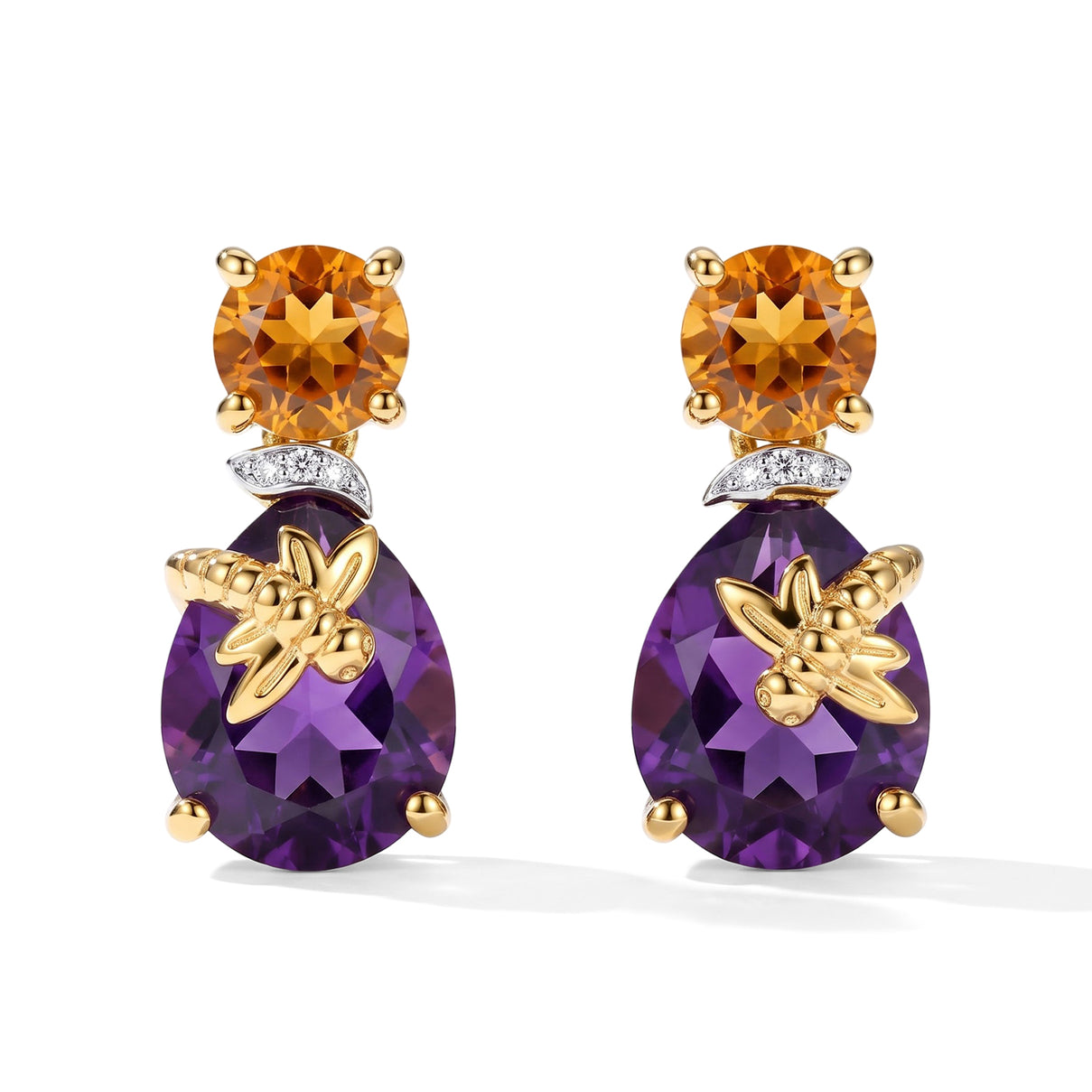 GP - AAA African Amethyst, Citrine, White Zircon &amp; Blue Sapphire Earring with Push Post in Yellow Gold Plated Sterling Silver 5.30 Ct. 8754202 0