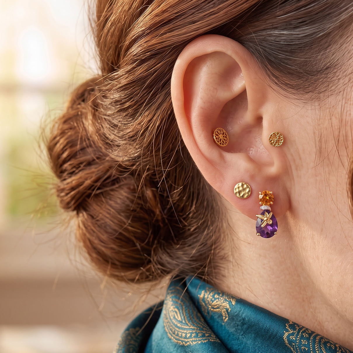 GP - AAA African Amethyst, Citrine, White Zircon &amp; Blue Sapphire Earring with Push Post in Yellow Gold Plated Sterling Silver 5.30 Ct. 8754202 2