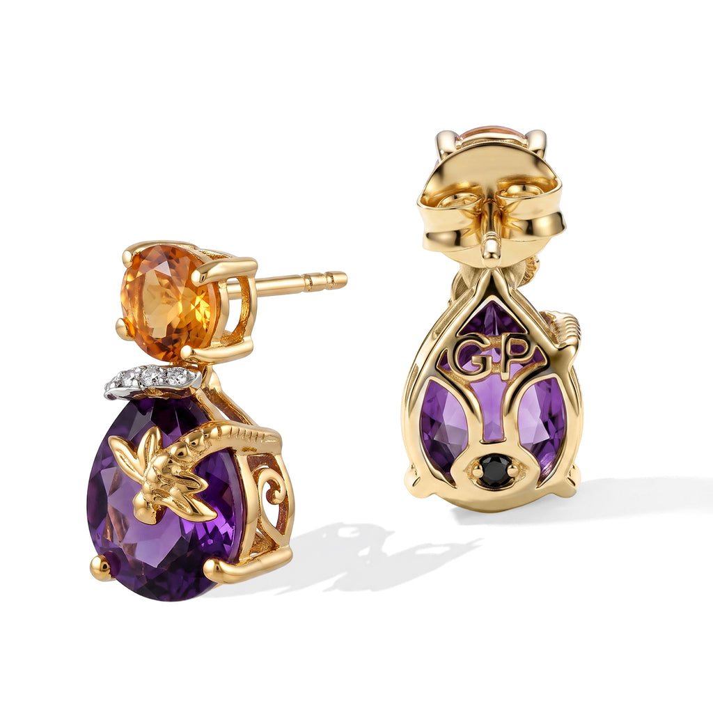 GP - AAA African Amethyst, Citrine, White Zircon & Blue Sapphire Earring with Push Post in Yellow Gold Plated Sterling Silver 5.30 Ct._8754202_3