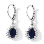 Luxuriant - Diffused Blue Sapphire & Lab Grown Diamond Halo Earring with Lever Back in Rhodium Overlay Sterling Silver 4.20 Ct._8754401