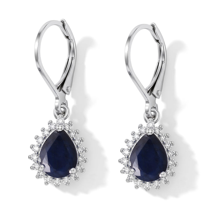 Luxuriant - Kwai Blue Sapphire &amp; Lab Grown Diamond Halo Earring with Lever Back in Rhodium Overlay Sterling Silver 4.20 Ct. 8754401 1