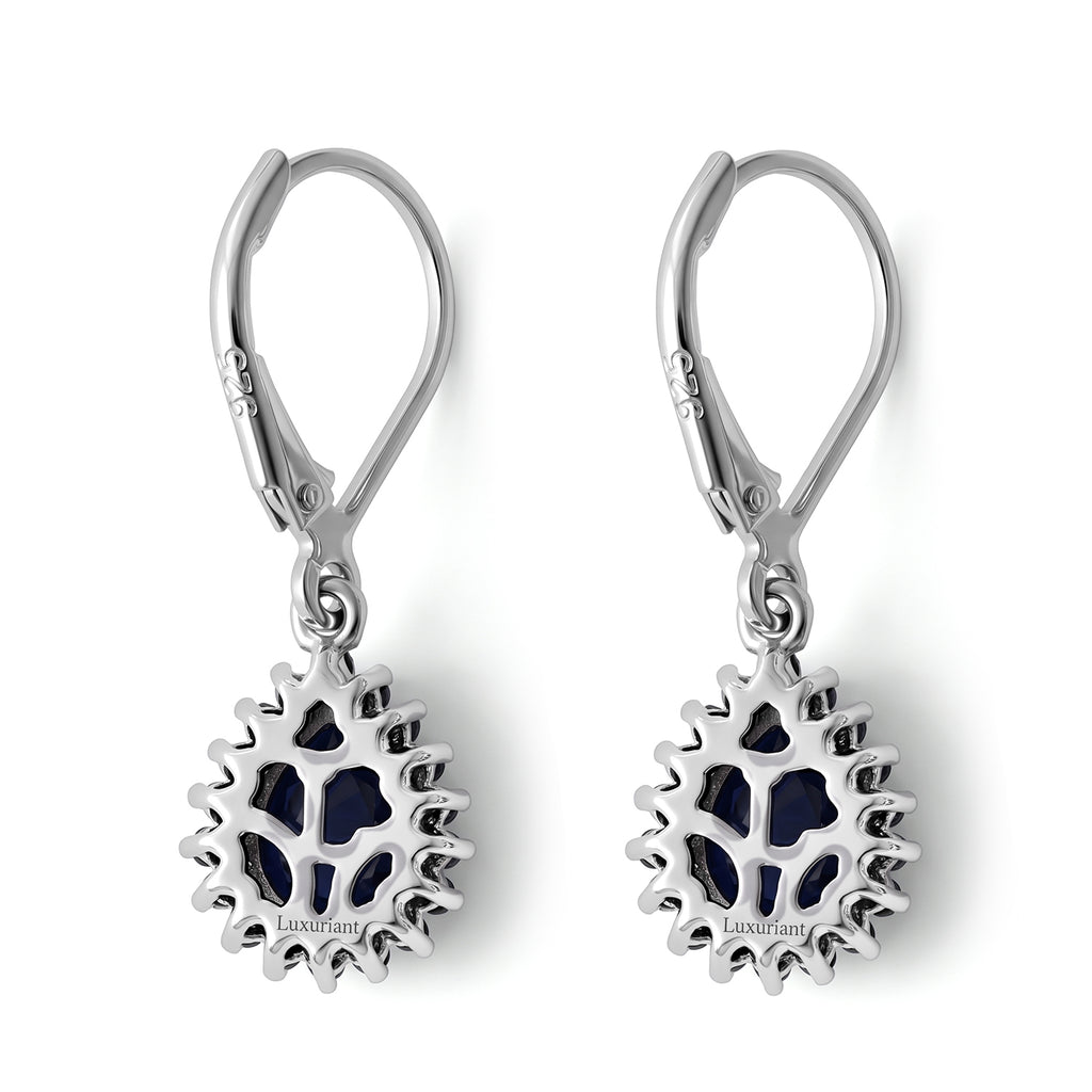 Luxuriant - Diffused Blue Sapphire & Lab Grown Diamond Halo Earring with Lever Back in Rhodium Overlay Sterling Silver 4.20 Ct._8754401_4