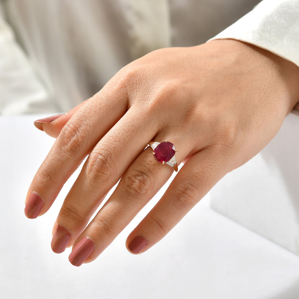 9K Yellow Gold AAA African Ruby & White Diamond Ring 5.45 Ct._8754424_2