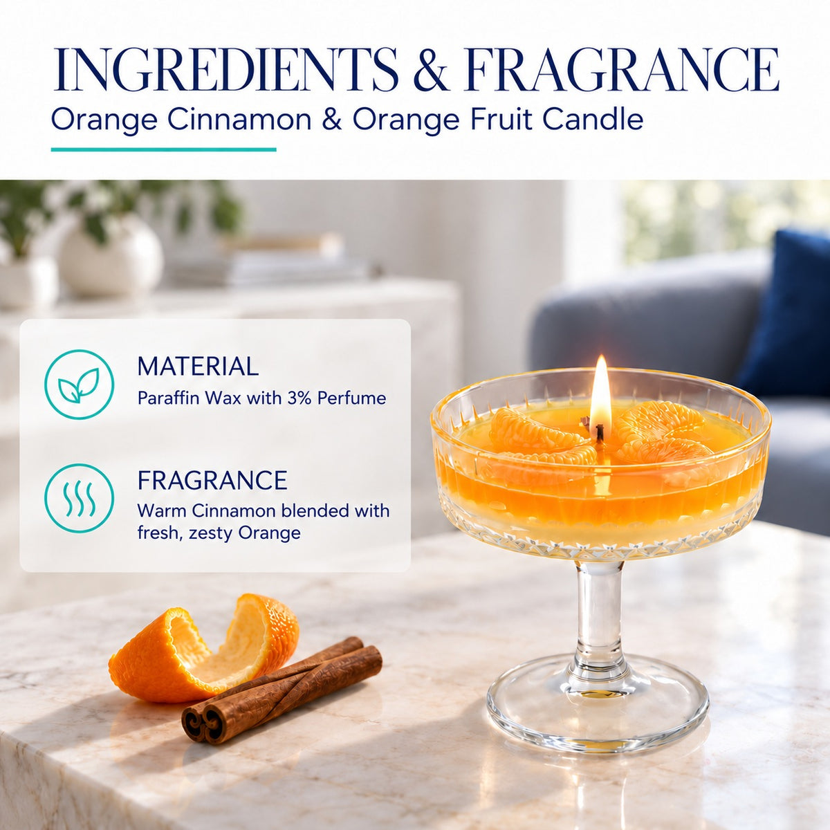 Scented Fruit Soy Wax Glass Candle (10 x 10cm) - Orange-Cinammon &amp; Orange 8754457 3