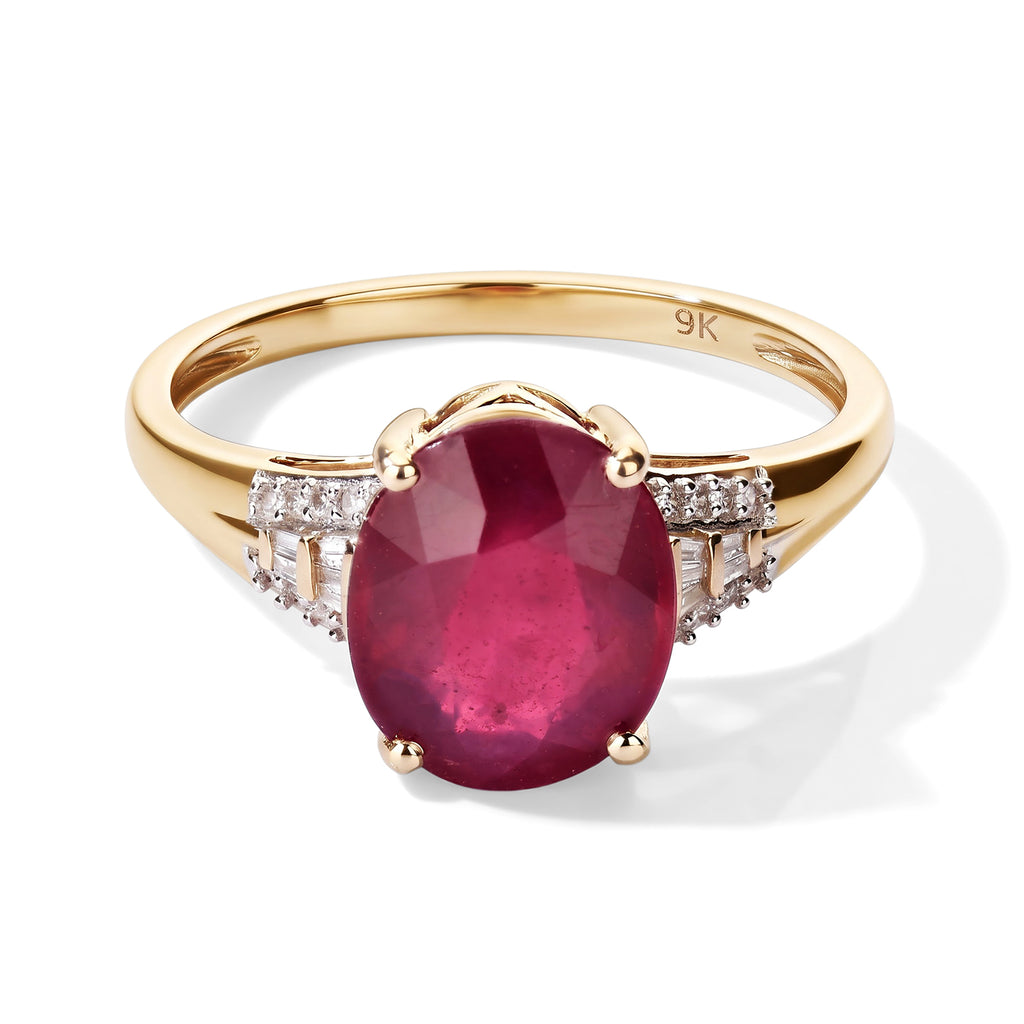 9K Yellow Gold AAA African Ruby & Natural White Diamond Ring 5.50 Ct._8754466