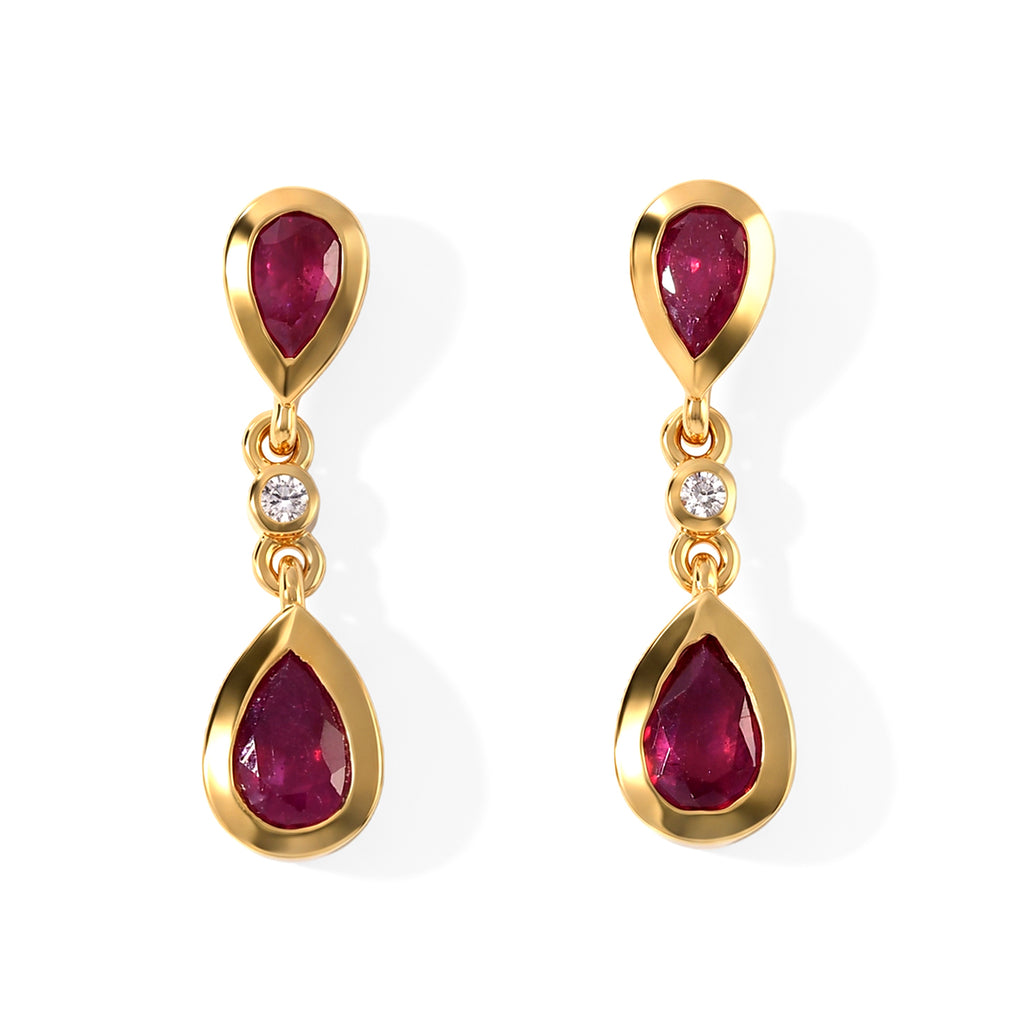 D'Joy - AAA African Ruby & White Zircon Dangling Earring with Push Post in Yellow Gold Plated Sterling Silver 1.80 Ct._8754469