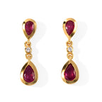 D'Joy - AAA African Ruby & White Zircon Dangling Earring with Push Post in Yellow Gold Plated Sterling Silver 1.80 Ct._8754469