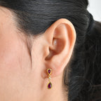 D'Joy - AAA African Ruby & White Zircon Dangling Earring with Push Post in Yellow Gold Plated Sterling Silver 1.80 Ct._8754469_1