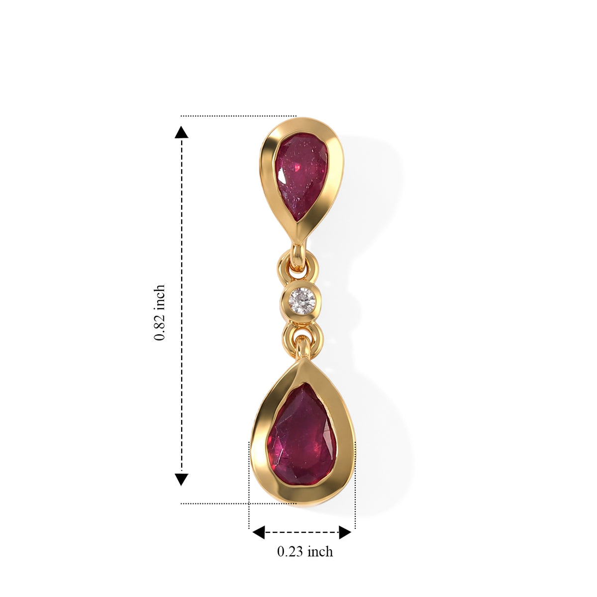 D'Joy - AAA African Ruby &amp; White Zircon Dangling Earring with Push Post in Yellow Gold Plated Sterling Silver 1.80 Ct. 8754469 4