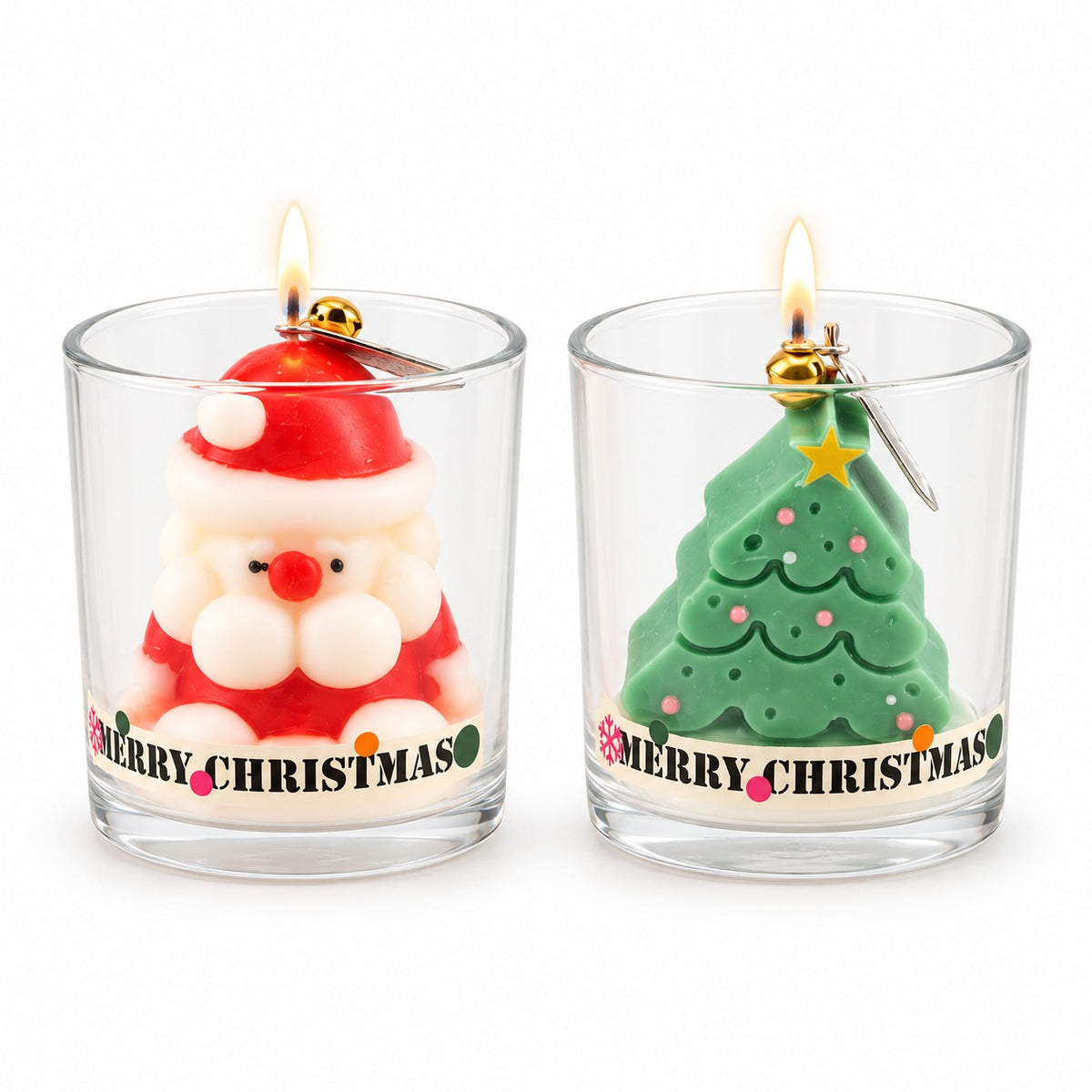 Set of 2 - Festive Santa &amp; Christmas TreeScented Soy Wax Candle - Rose &amp; Cedar 8754496 0