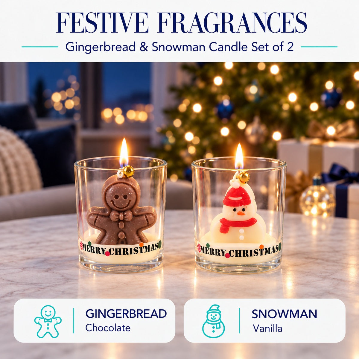 Set of 2 - Christmas Special Ginger Bread &amp; SnowmanScented Soy Wax Candle - Chocolate &amp; Vanilla 8754508 3