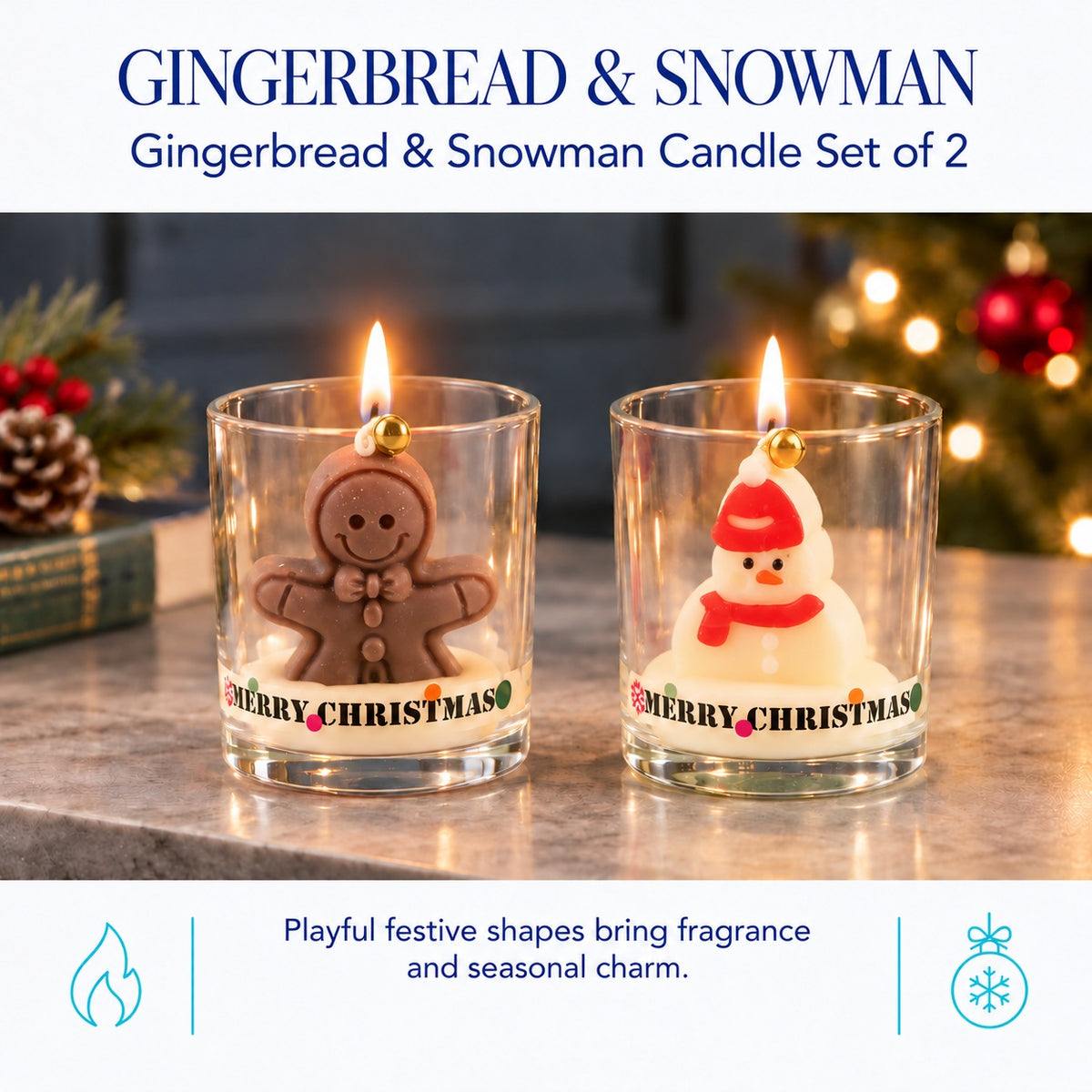 Set of 2 - Christmas Special Ginger Bread &amp; SnowmanScented Soy Wax Candle - Chocolate &amp; Vanilla 8754508 4