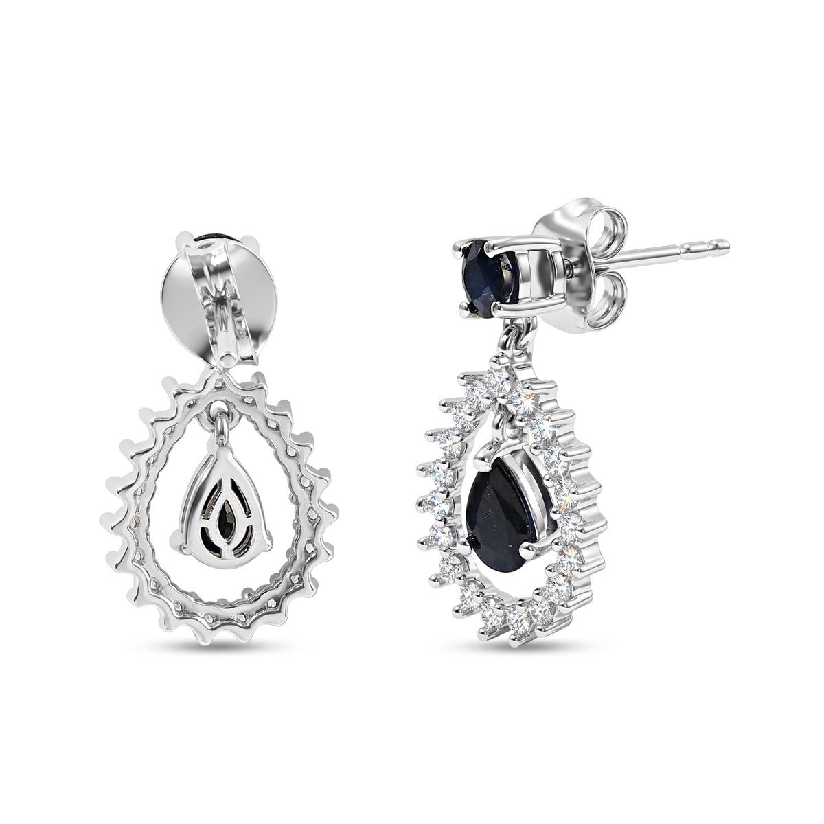 D'Joy - AAA Diffused Blue Sapphire &amp; White Zircon Dangling Earring with Push Post in Platinum Overlay Sterling Silver 2.40 Ct. 8754546 3