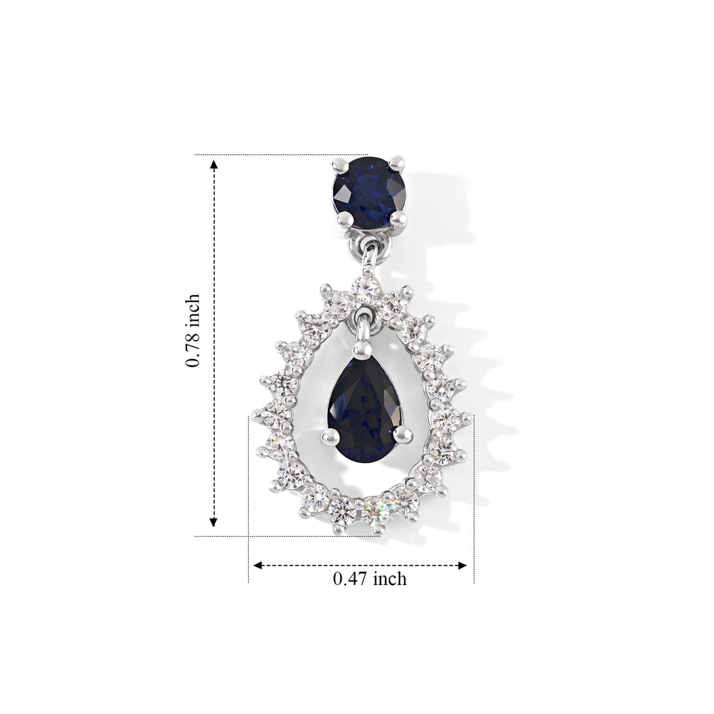 D'Joy - AAA Diffused Blue Sapphire & White Zircon Dangling Earring with Push Post in Platinum Overlay Sterling Silver 2.40 Ct._8754546_4