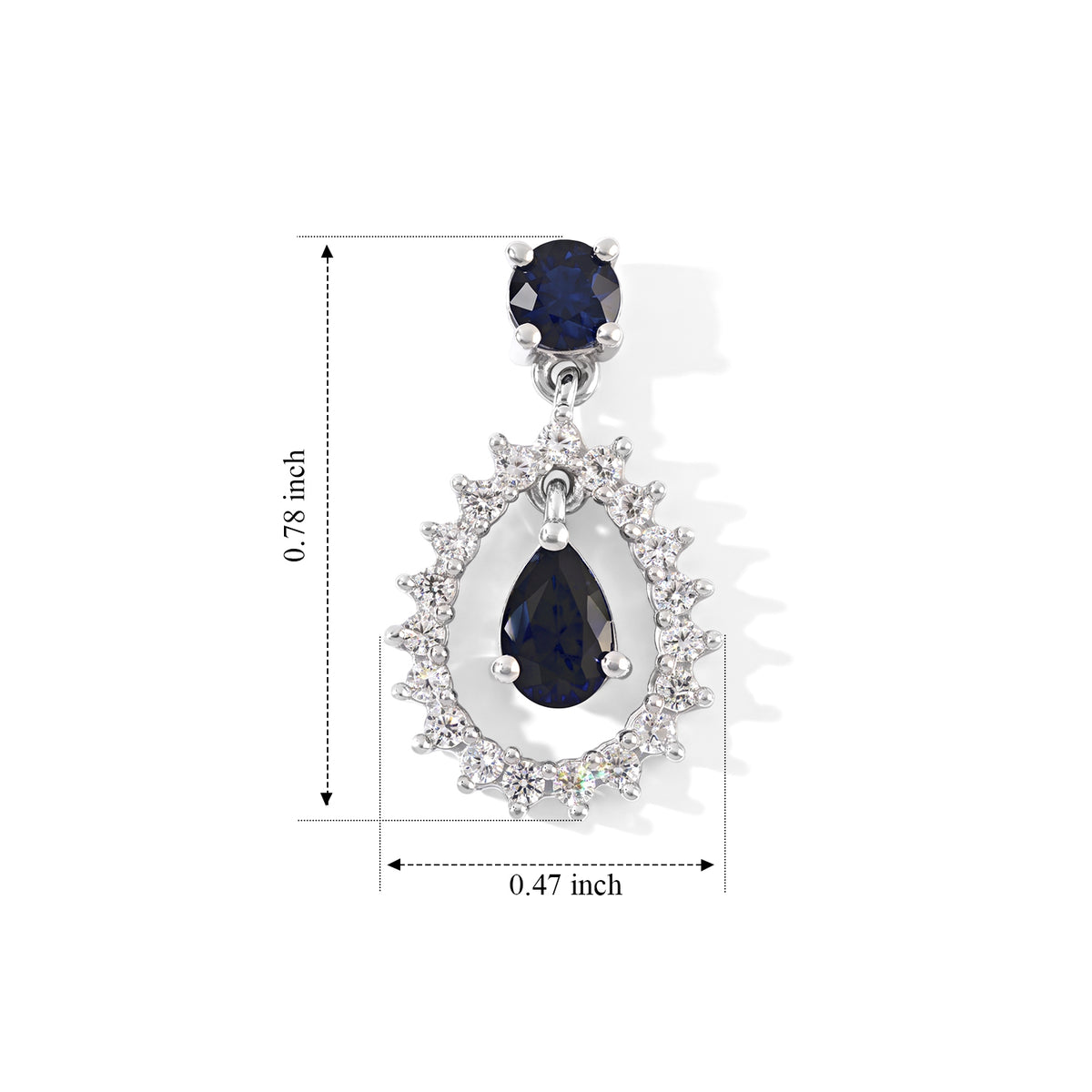 D'Joy - AAA Diffused Blue Sapphire &amp; White Zircon Dangling Earring with Push Post in Platinum Overlay Sterling Silver 2.40 Ct. 8754546 4