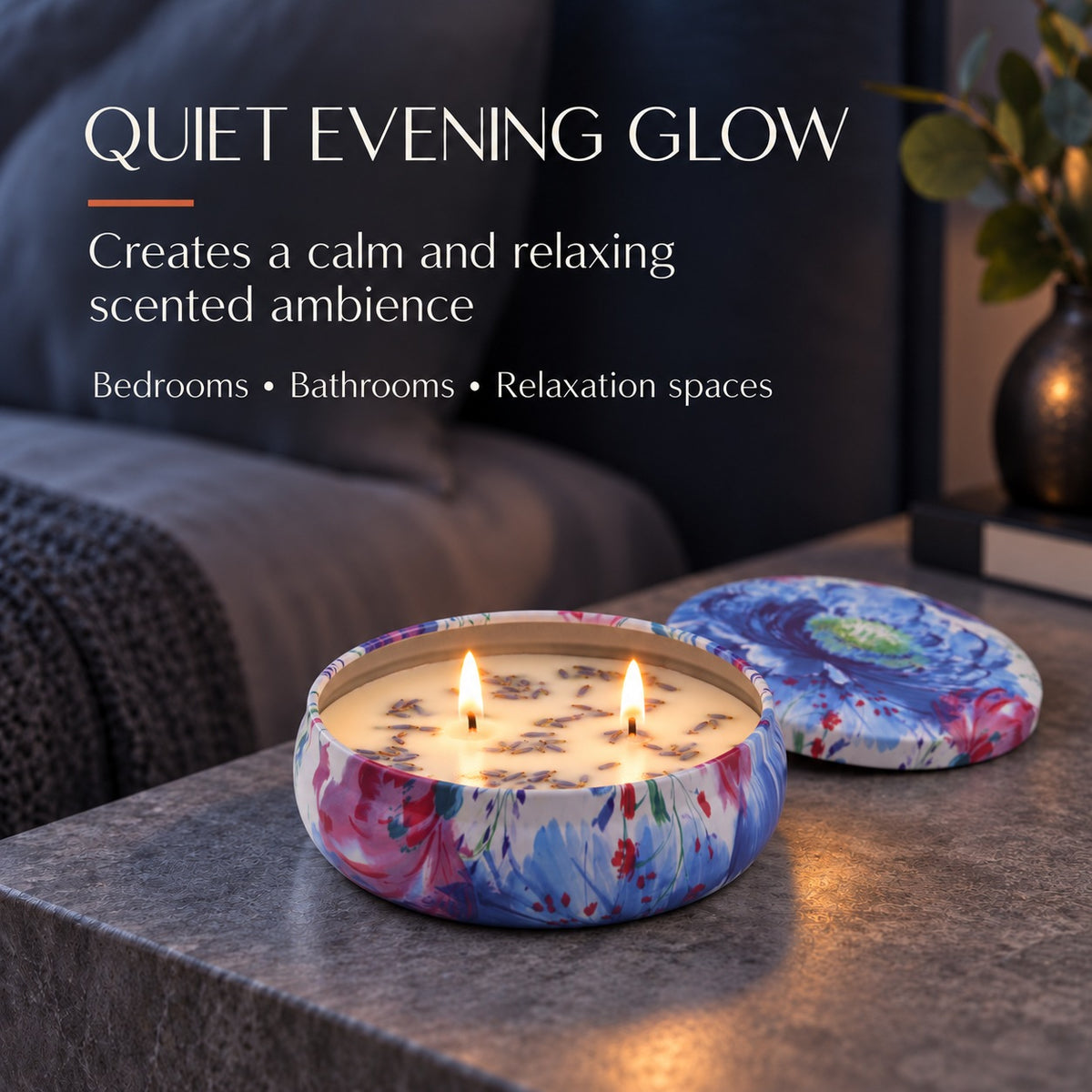 Scented Soy Wax Decorative Tin Candle With Botanical (230g) - Lavender 8754562 3