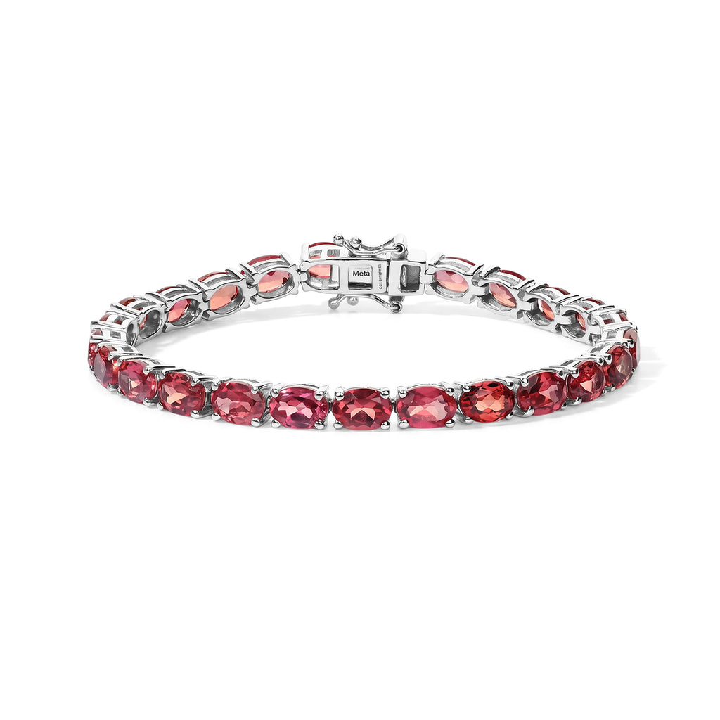 Luxuriant - Lab Created Padparadscha Sapphire Bracelet (Size - 7) with GB Lock Box in Rhodium Overlay Sterling Silver 26.10 Ct, Silver Wt.10.80 Gms_8754721