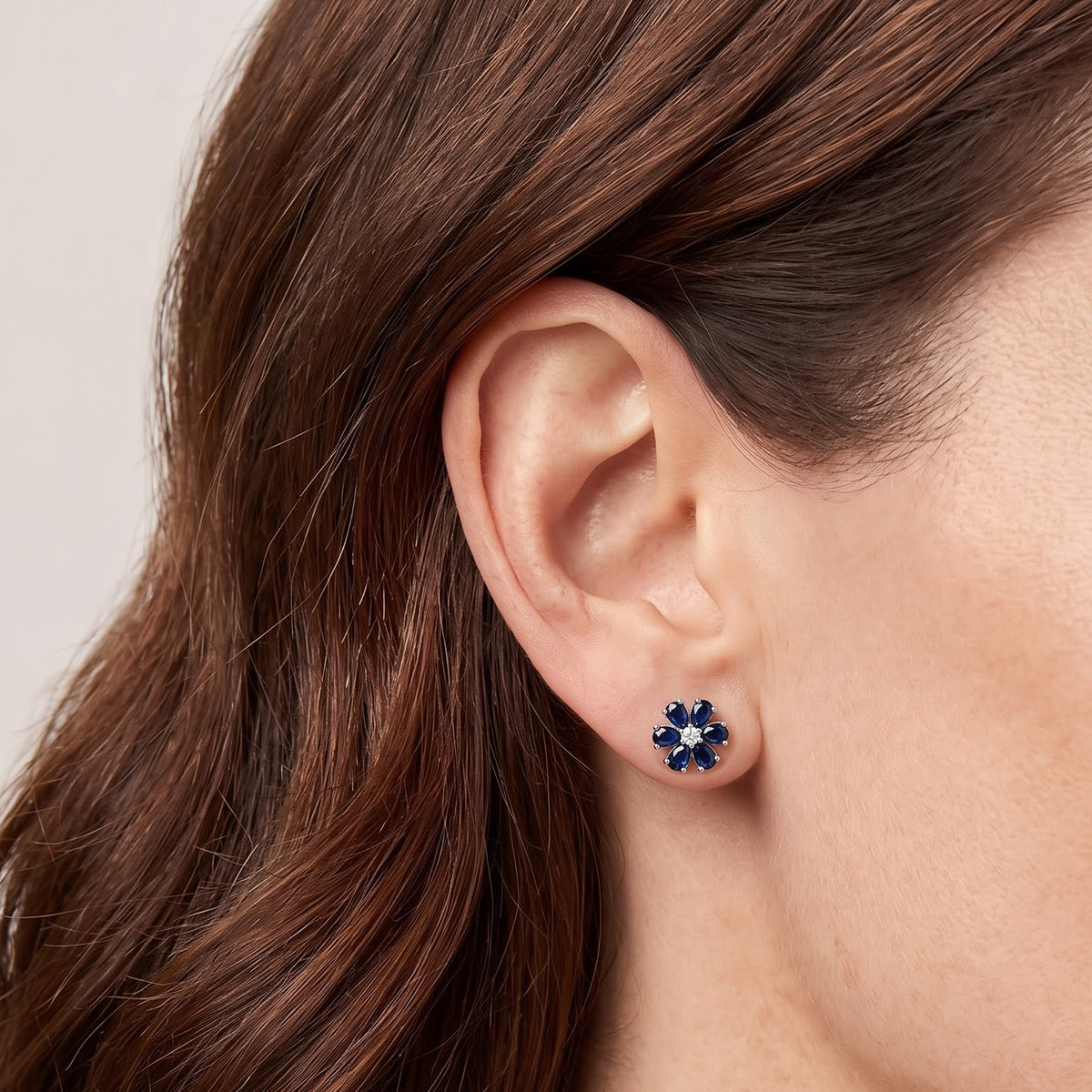 Luxuriant - Diffused Blue Sapphire &amp; Lab Grown Diamond (SI-G-H) Floral Earring with Push Post in Platinum Overlay Sterling Silver 2.50 Ct. 8754726 2
