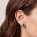 Luxuriant - Diffused Blue Sapphire & Lab Grown Diamond (SI/G-H) Floral Earring with Push Post in Platinum Overlay Sterling Silver 2.50 Ct._8754726_2