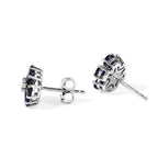 Luxuriant - Diffused Blue Sapphire & Lab Grown Diamond (SI/G-H) Floral Earring with Push Post in Platinum Overlay Sterling Silver 2.50 Ct._8754726_3