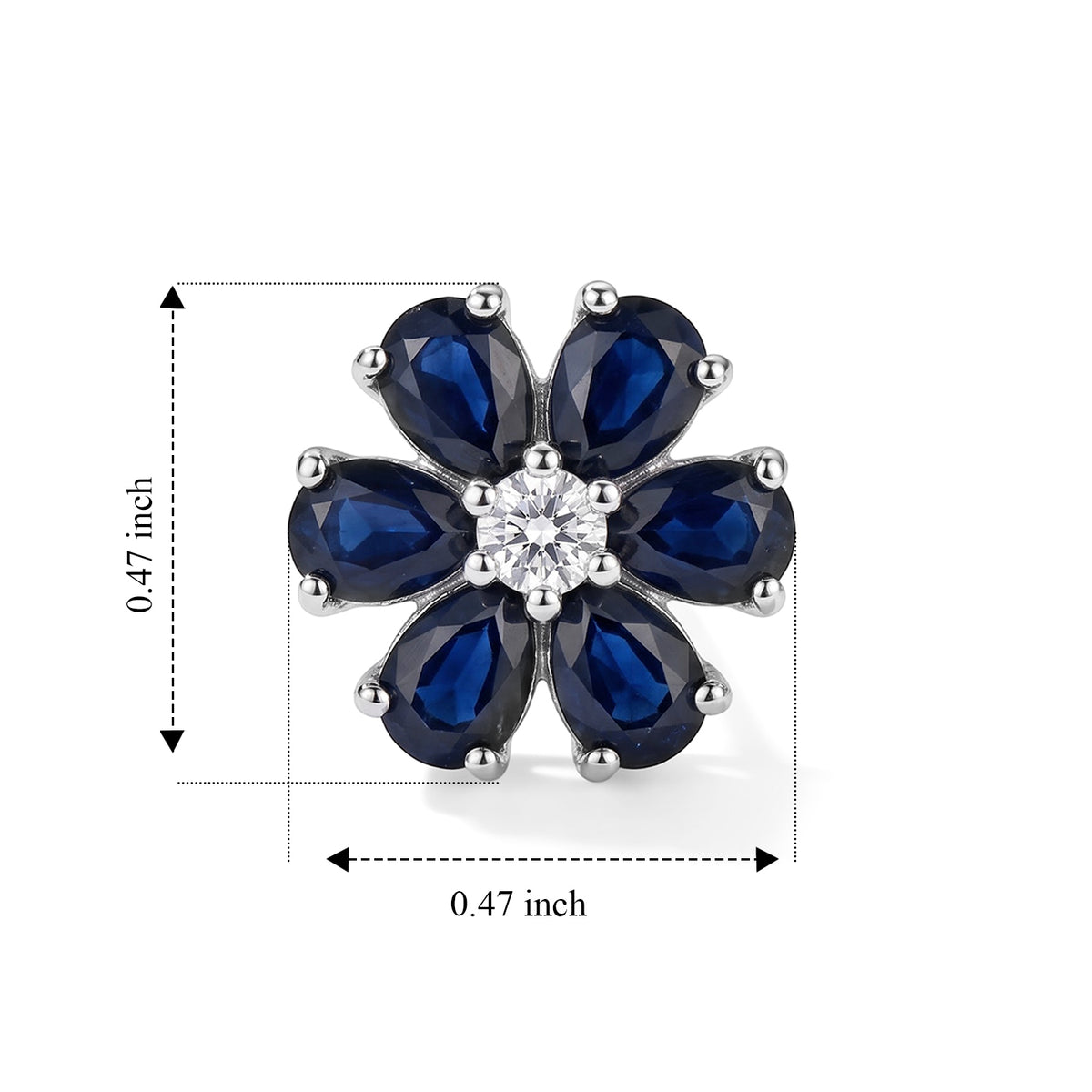Luxuriant - Diffused Blue Sapphire &amp; Lab Grown Diamond (SI-G-H) Floral Earring with Push Post in Platinum Overlay Sterling Silver 2.50 Ct. 8754726 4