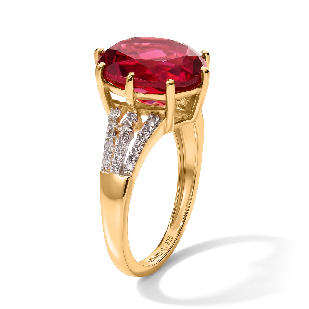 Luxuriant Lab Created Padparadscha Sapphire, Lab Grown Diamond Main Stone With Side Stone Ring in 18K YG VermeilSterling Silver  7.048  Ct._8754732_2