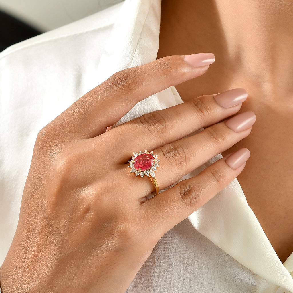 Luxuriant Lab Created Padparadscha Sapphire, White Zircon Main Stone With Surrounding Stone Ring Sterling Silver  4.707  Ct._8754747_1