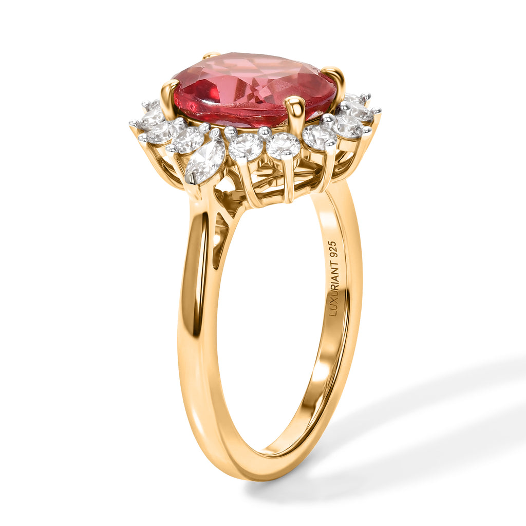 Luxuriant Lab Created Padparadscha Sapphire, White Zircon Main Stone With Surrounding Stone Ring Sterling Silver  4.707  Ct._8754747_3