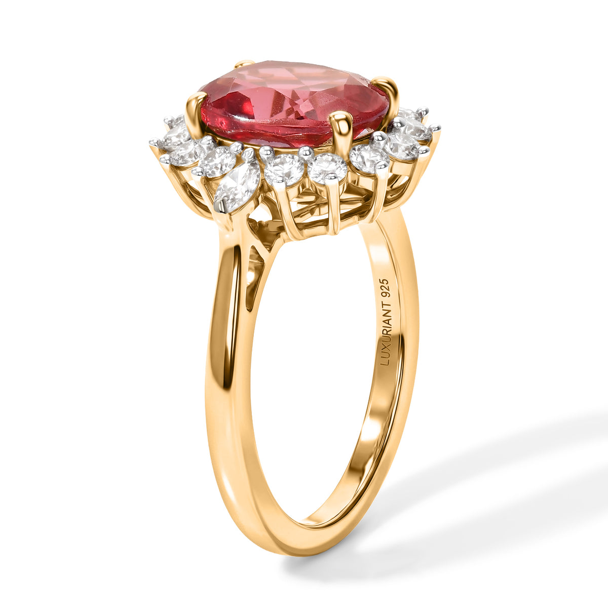 Luxuriant Lab Created Padparadscha Sapphire, White Zircon Main Stone With Surrounding Stone Ring Sterling Silver  4.707  Ct. 8754747 3