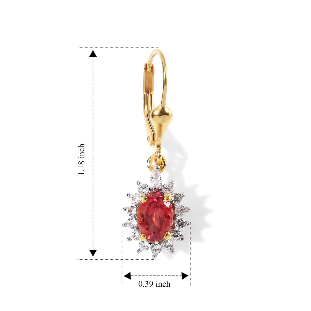 Luxuriant - Lab Created Padparadscha Sapphire & White Zircon Halo Earring with Lever Back in Yellow Gold Plated Sterling Silver 3.07 Ct._8754767_4