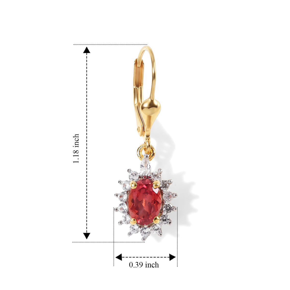 Luxuriant - Lab Created Padparadscha Sapphire &amp; White Zircon Halo Earring with Lever Back in Yellow Gold Plated Sterling Silver 3.07 Ct. 8754767 4