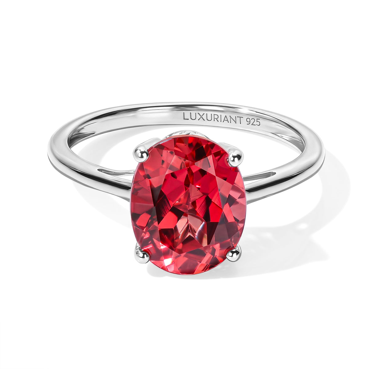 Luxuriant - Lab Created Padparadscha Sapphire Solitaire Ring in Platinum Overlay Sterling Silver 3.86 Ct. 8754768 0