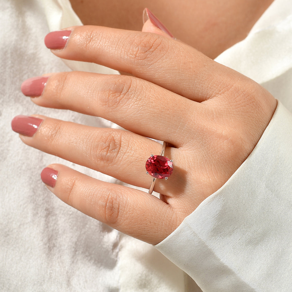 Luxuriant Lab Created Padparadscha Sapphire Solitaire Ring in Platinum OverlaySterling Silver  3.864  Ct._8754768_1