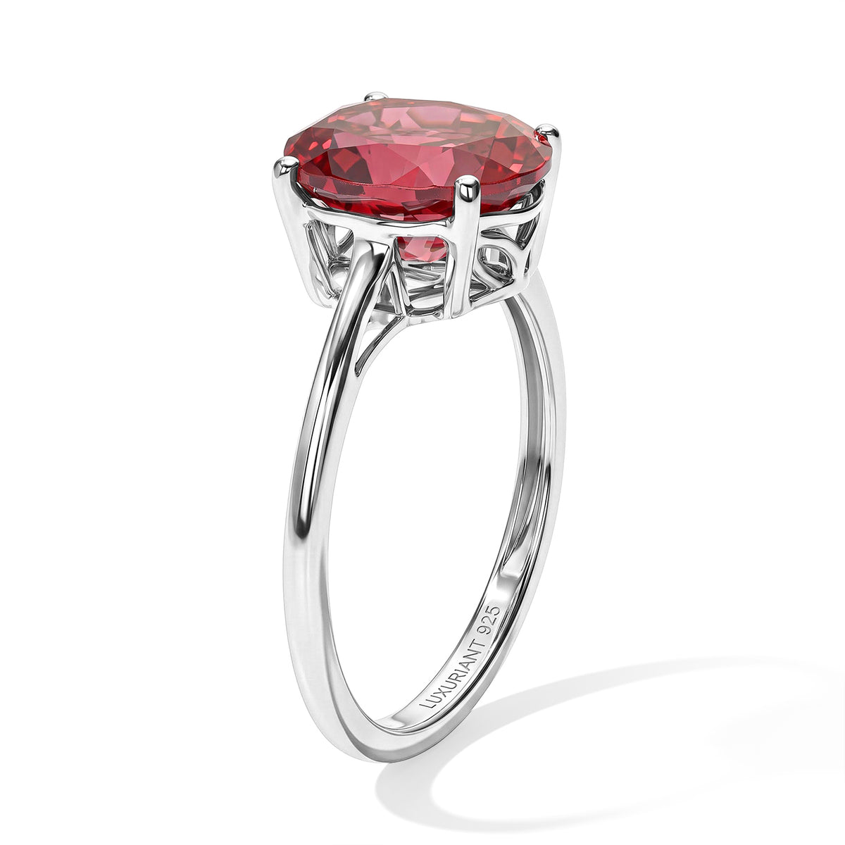 Luxuriant - Lab Created Padparadscha Sapphire Solitaire Ring in Platinum Overlay Sterling Silver 3.86 Ct. 8754768 3