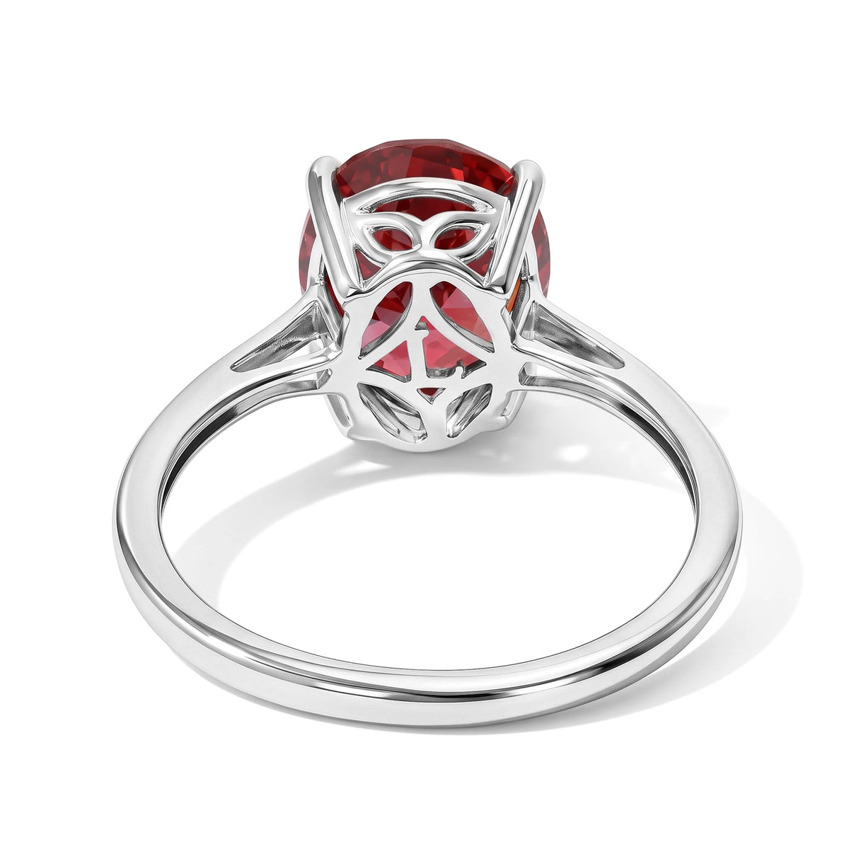 Luxuriant - Lab Created Padparadscha Sapphire Solitaire Ring in Platinum Overlay Sterling Silver 3.86 Ct. 8754768 4