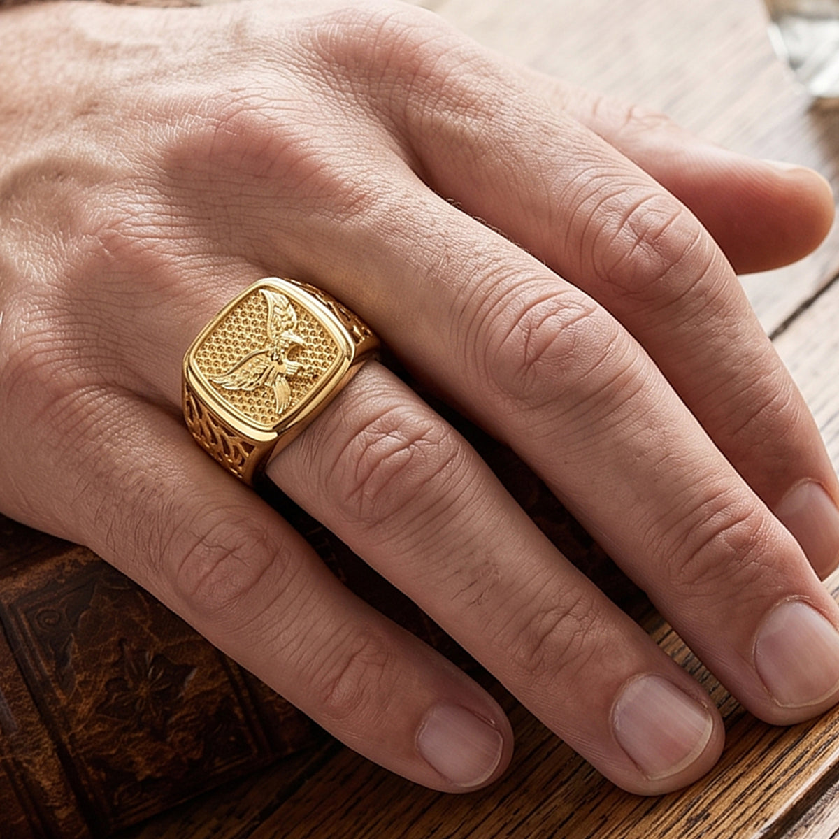 EverTrue Bronzella Collection - Eagle Embossed Signet Ring in 18K Gold Plating 8754794 1