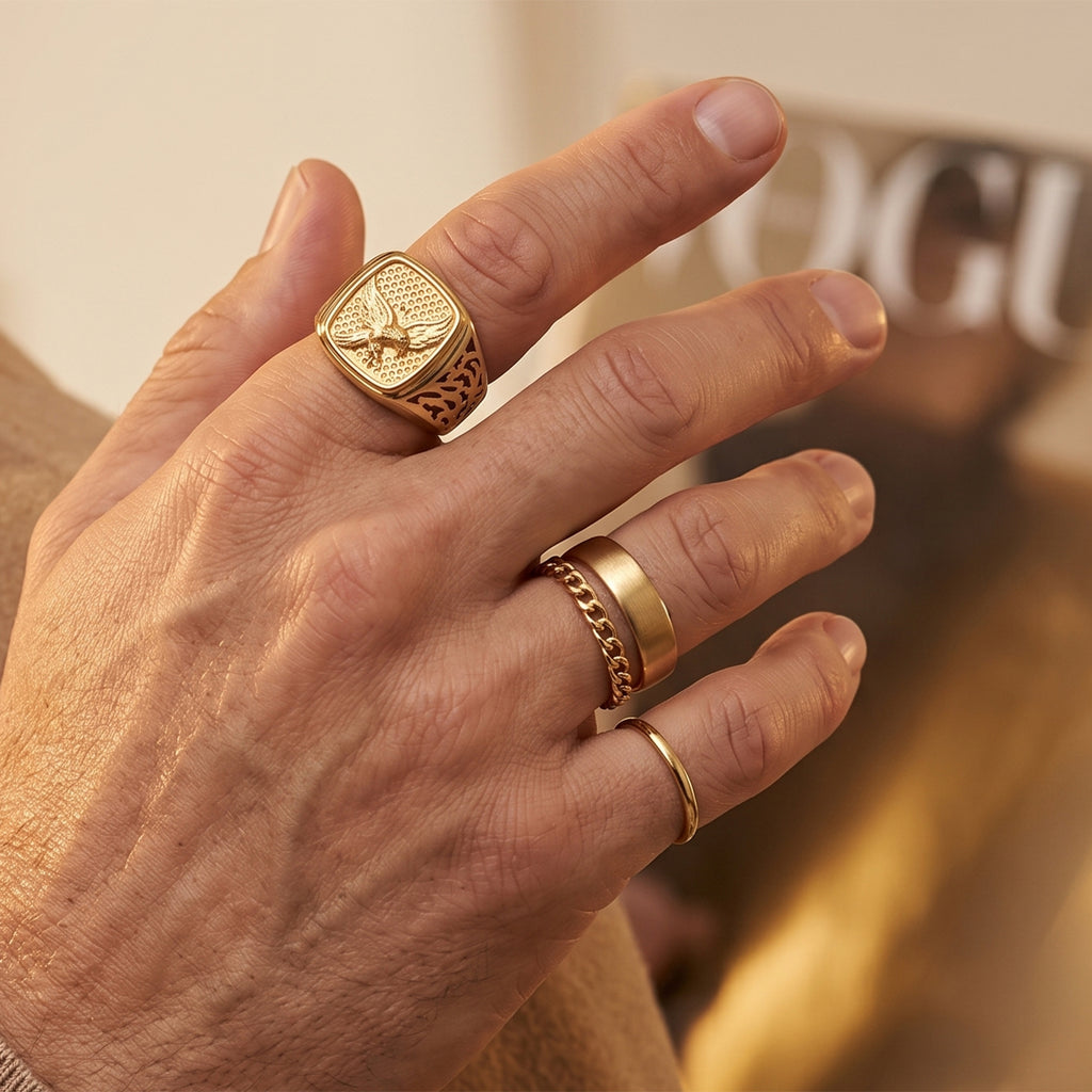 EverTrue Bronzella Collection - Eagle Embossed Signet Ring in 18K Gold Plating_8754794_2