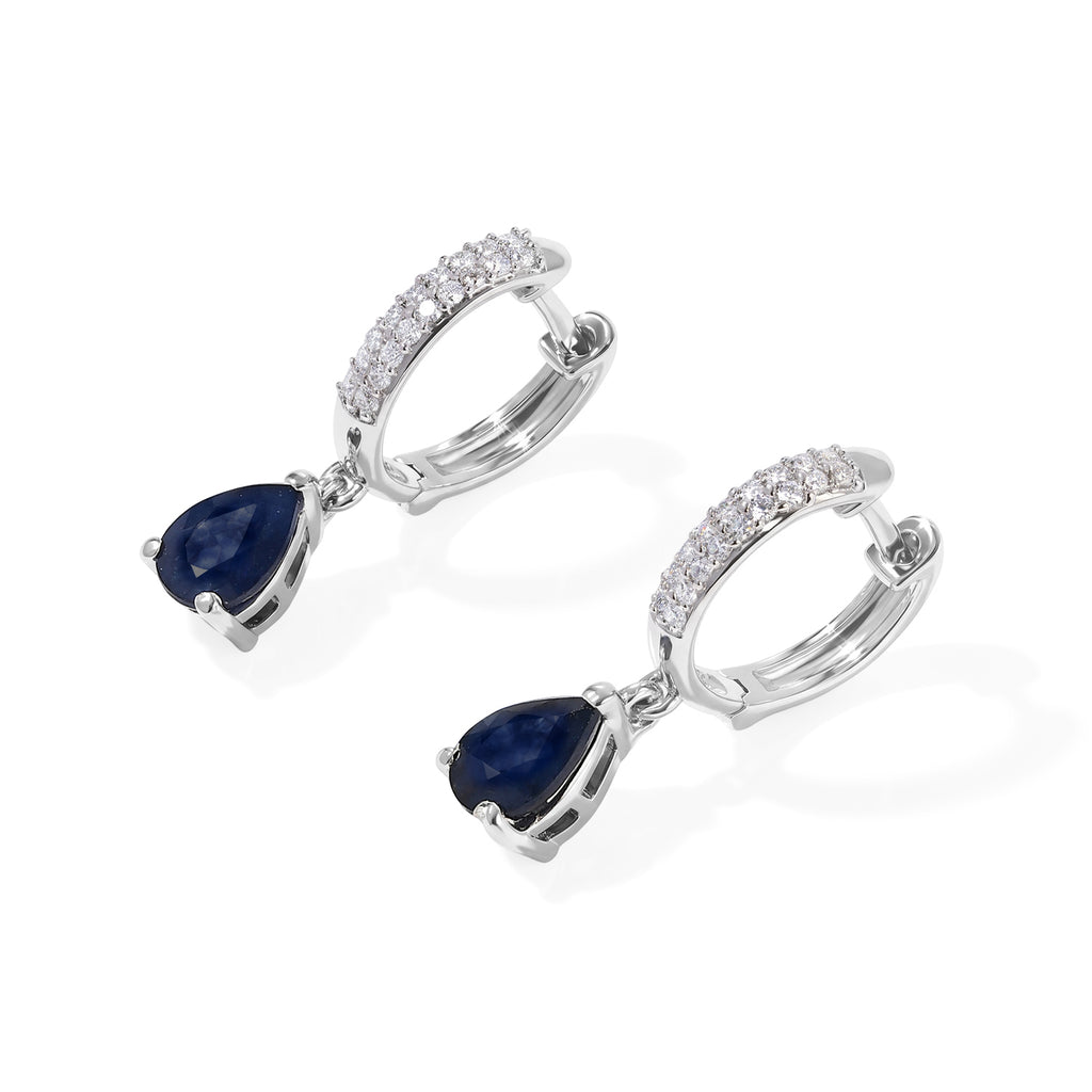 D'Joy - Diffused Blue Sapphire & White Zircon Hoop Earring in Platinum Overlay Sterling Silver 2.08 Ct._8754818_2