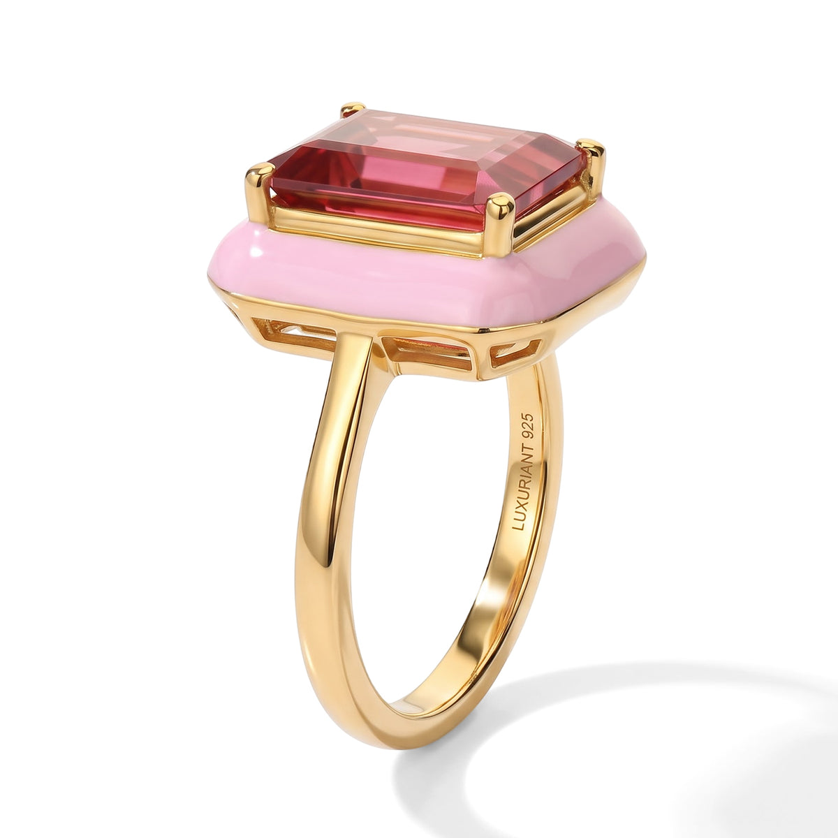 Luxuriant - Lab Created Padparadscha Sapphire Solitaire Ring in Yellow Gold Plated Sterling Silver 4.75 Ct. 8754836 3