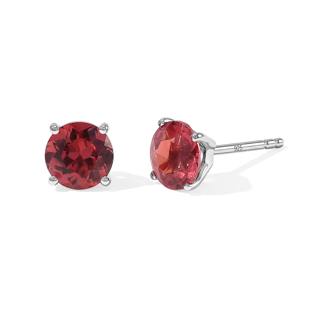 Luxuriant - Lab Created Padparadscha Sapphire Solitaire Stud Push Post Earring in Platinum Overlay Sterling Silver 2.40 Ct._8754879