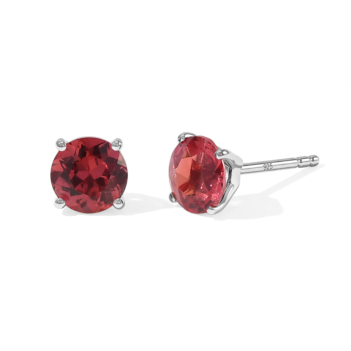 Luxuriant - Lab Created Padparadscha Sapphire Solitaire Stud Push Post Earring in Platinum Overlay Sterling Silver 2.40 Ct. 8754879 0