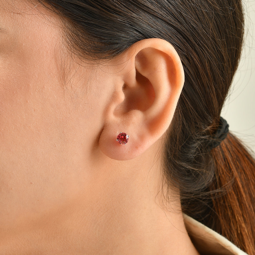 Luxuriant - Lab Created Padparadscha Sapphire Solitaire Stud Push Post Earring in Platinum Overlay Sterling Silver 2.40 Ct._8754879_1