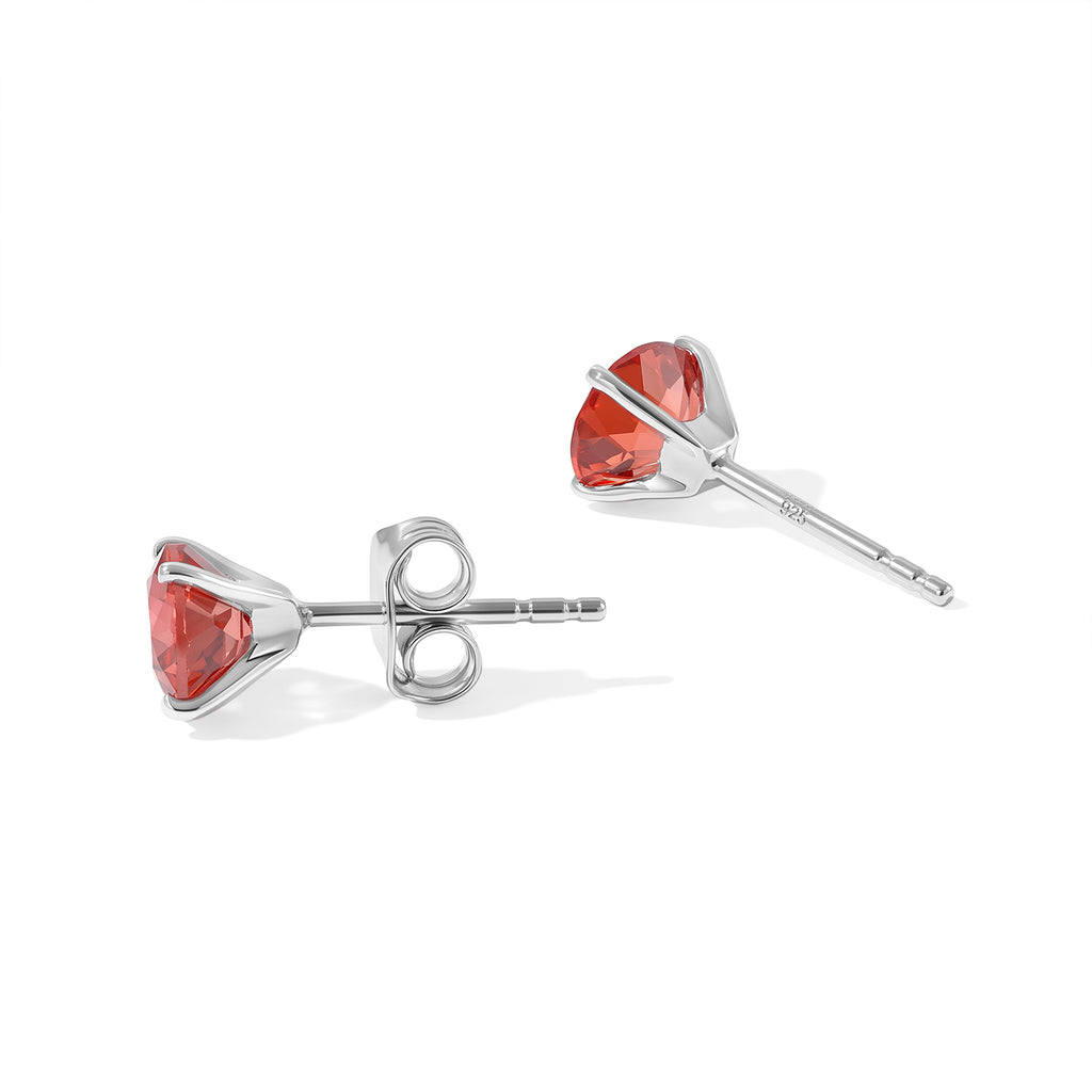 Luxuriant - Lab Created Padparadscha Sapphire Solitaire Stud Push Post Earring in Platinum Overlay Sterling Silver 2.40 Ct._8754879_3