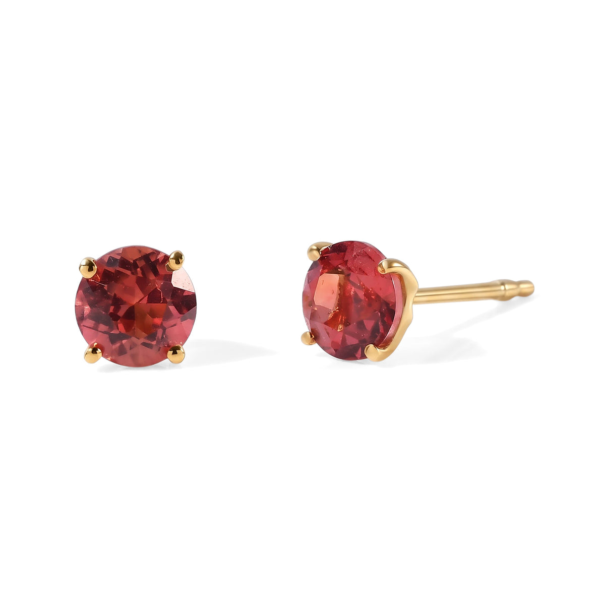Luxuriant - Lab Created Padparadscha Sapphire Solitaire Stud Push Post Earring in Yellow Gold Plated Sterling Silver 2.40 Ct. 8754880 0