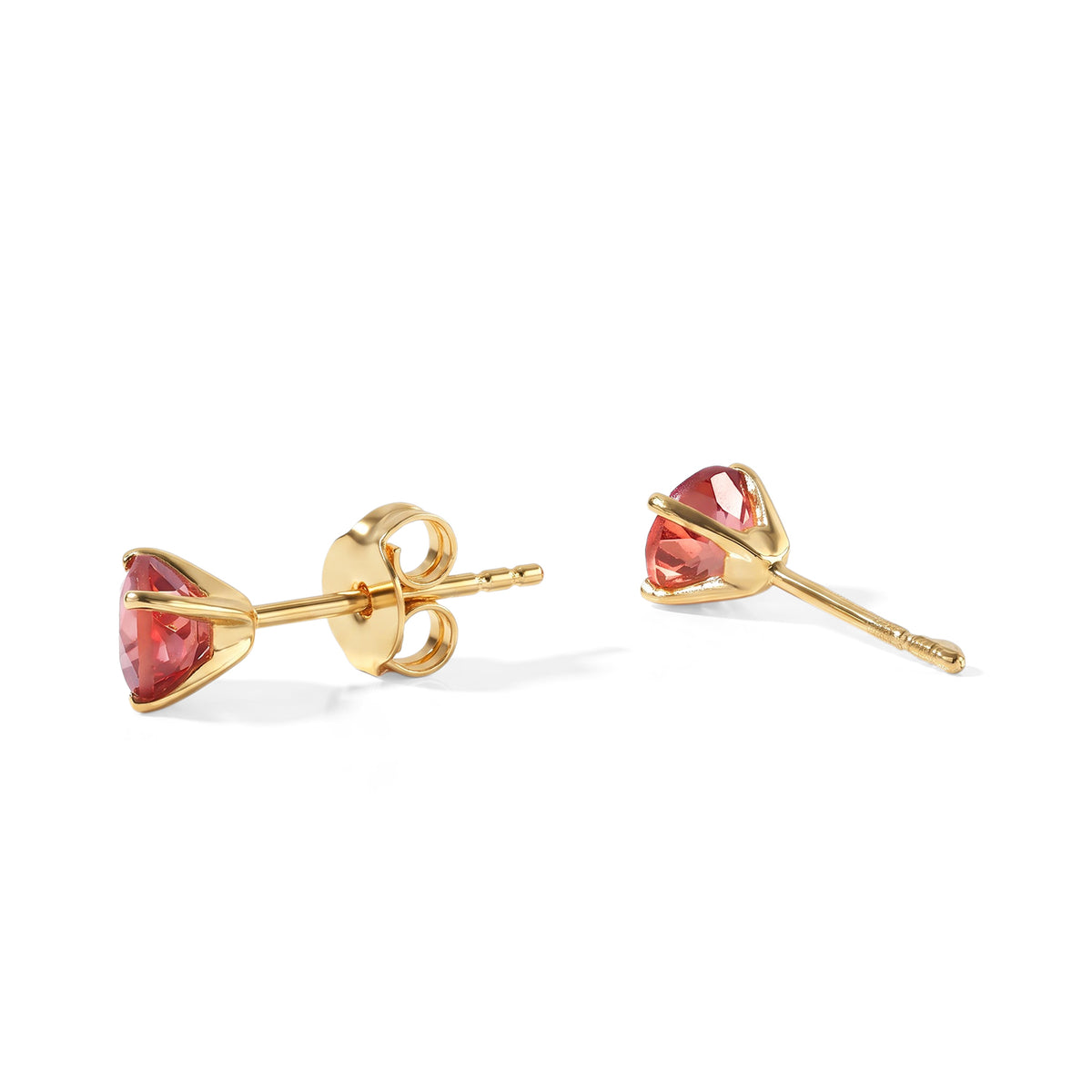 Luxuriant - Lab Created Padparadscha Sapphire Solitaire Stud Push Post Earring in Yellow Gold Plated Sterling Silver 2.40 Ct. 8754880 3