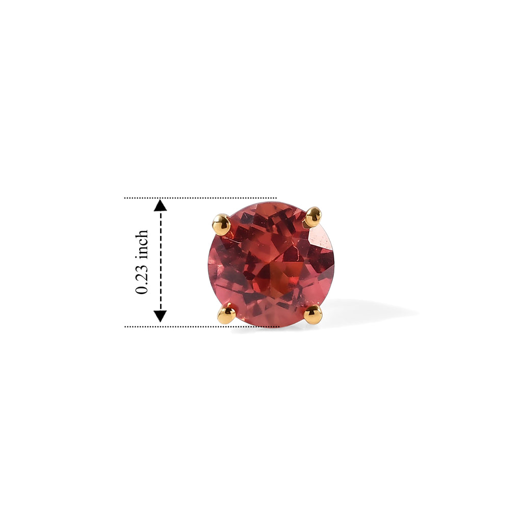Luxuriant - Lab Created Padparadscha Sapphire Solitaire Stud Push Post Earring in Yellow Gold Plated Sterling Silver 2.40 Ct._8754880_4