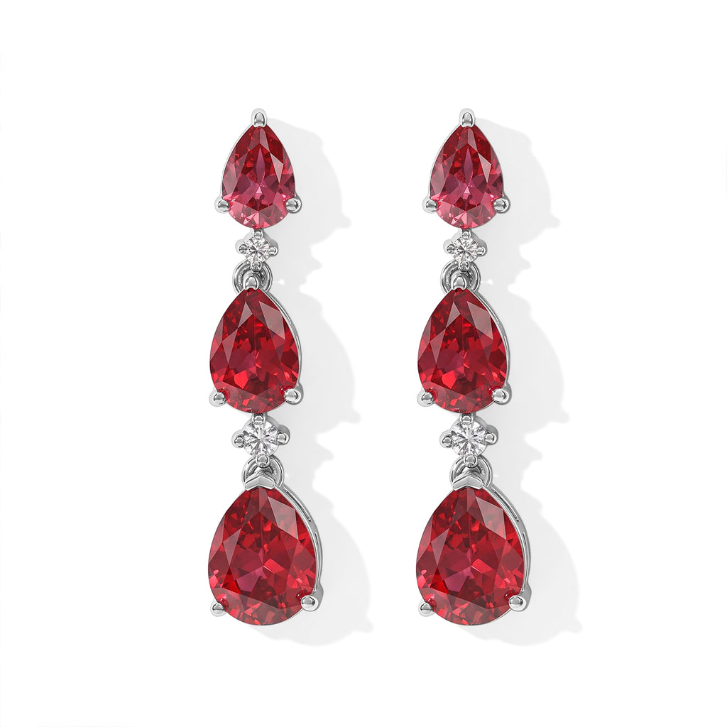 Luxuriant - Lab Created Padparadscha Sapphire & White Zircon Dangling Earring with Push Post in Platinum Overlay Sterling Silver  6.78 Ct._8754913