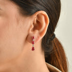 Luxuriant - Lab Created Padparadscha Sapphire & White Zircon Dangling Earring with Push Post in Platinum Overlay Sterling Silver  6.78 Ct._8754913_1
