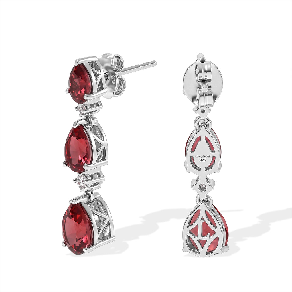 Luxuriant - Lab Created Padparadscha Sapphire & White Zircon Dangling Earring with Push Post in Platinum Overlay Sterling Silver  6.78 Ct._8754913_3